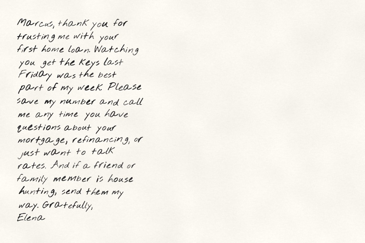 A sample thank-you card in handwriting