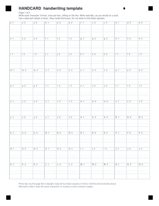 The handwriting template, page 1